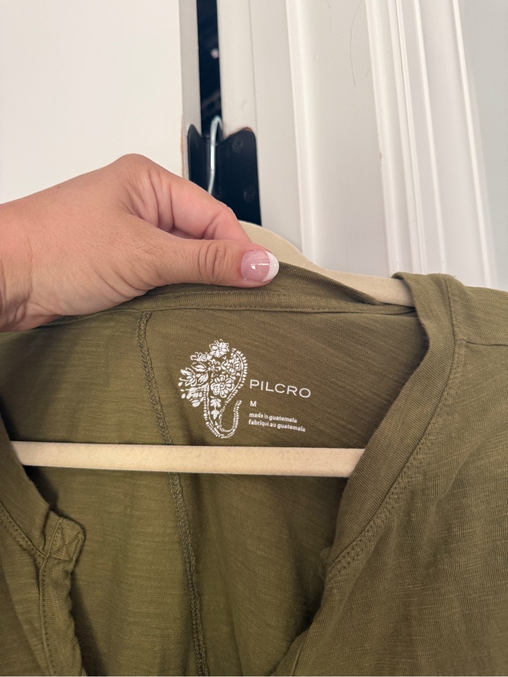 Pilcro babydoll Henley tee green v neck Anthropologie top - Picture 2 of 4